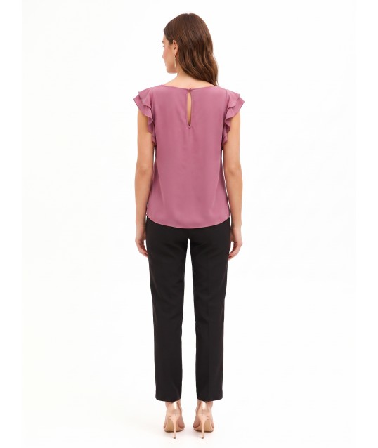 Blusa Fluida In Raso Opaco Con Maniche A Volant Rinascimento