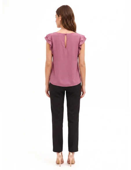Blusa Fluida In Raso Opaco Con Maniche A Volant Rinascimento