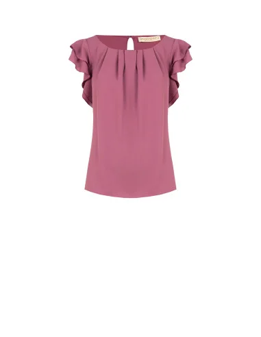 Blouse fluide en satin mat à manches volantées Rinascimento