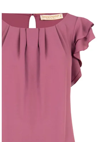 Blusa Fluida In Raso Opaco Con Maniche A Volant Rinascimento
