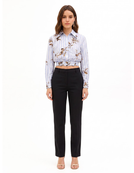 Camicia Corta A Palloncino In Cotone A Righe E Fiori Rinascimento