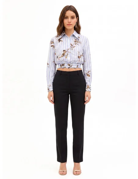 Camicia Corta A Palloncino In Cotone A Righe E Fiori Rinascimento