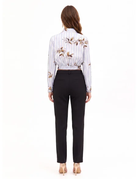 Camicia Corta A Palloncino In Cotone A Righe E Fiori Rinascimento
