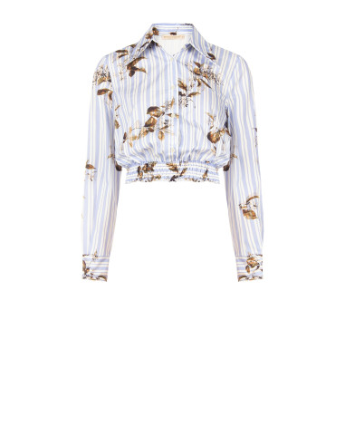 Camicia Corta A Palloncino In Cotone A Righe E Fiori Rinascimento