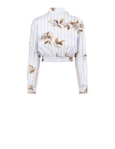 Camicia Corta A Palloncino In Cotone A Righe E Fiori Rinascimento