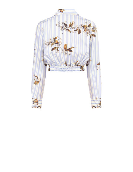 Camicia Corta A Palloncino In Cotone A Righe E Fiori Rinascimento