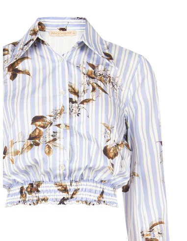 Camicia Corta A Palloncino In Cotone A Righe E Fiori Rinascimento