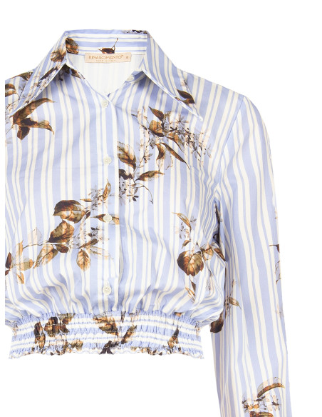 Camicia Corta A Palloncino In Cotone A Righe E Fiori Rinascimento