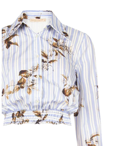 Blouse courte bouffante en coton rayé à fleurs Rinascimento