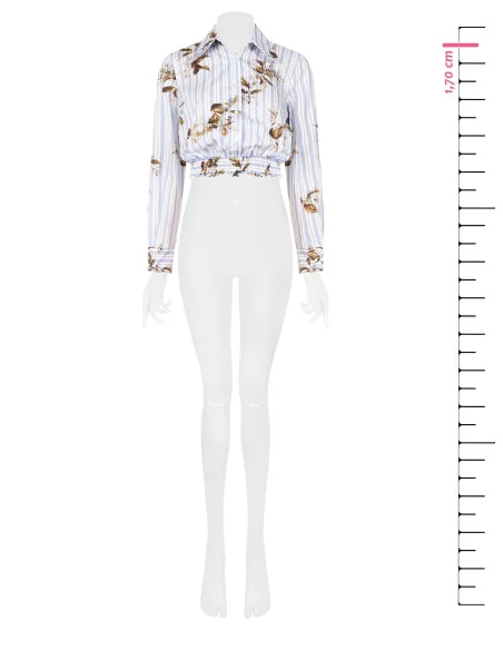 Blouse courte bouffante en coton rayé à fleurs Rinascimento