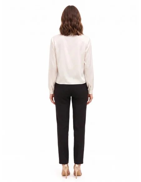 Fluid Satin Blouse with V-Neckline and Collar Rinascimento