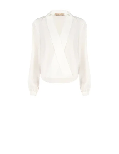 Blouse fluide en satin avec col en V et col Rinascimento