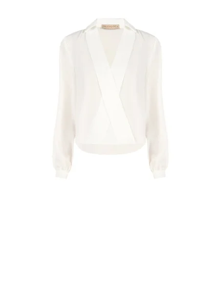 Blouse fluide en satin avec col en V et col Rinascimento