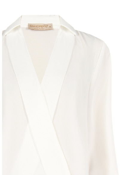 Blusa Fluida In Raso Con Scollo A V E Colletto Rinascimento