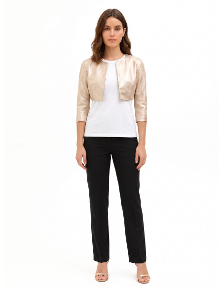 Rinascimento Laminated Faux Leather Bolero Shawl with a Slightly Di...