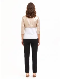 Bolero Shoulder Cover-Up in Laminated Faux Leather with a Slightly Distressed Effect and 3/4 Sleeves Rinascimento 2