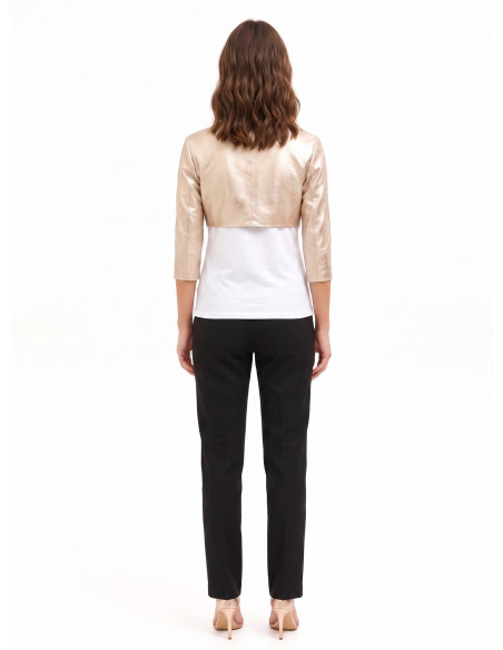 Rinascimento Laminated Faux Leather Bolero Shawl with a Slightly Di...