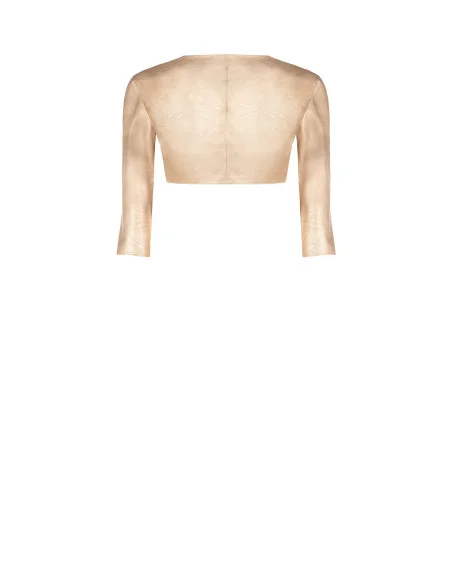 Bolero Shoulder Cover-Up in Laminated Faux Leather with a Slightly Distressed Effect and 3/4 Sleeves Rinascimento
