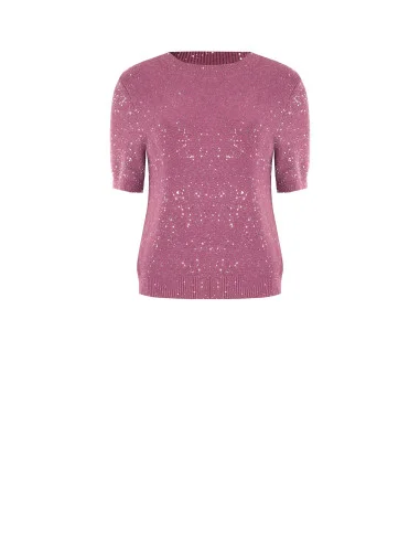 Short-Sleeve Sequin-Covered Sweater Rinascimento