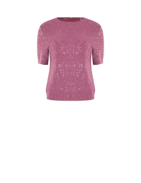 Pull à manches courtes recouvert de paillettes Rinascimento