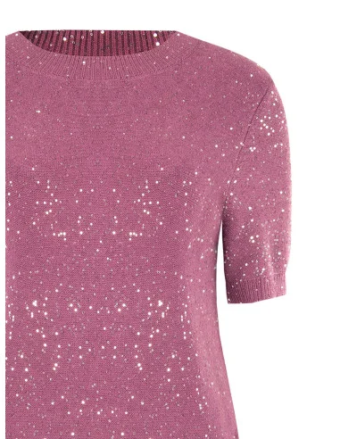 Short-Sleeve Sequin-Covered Sweater Rinascimento