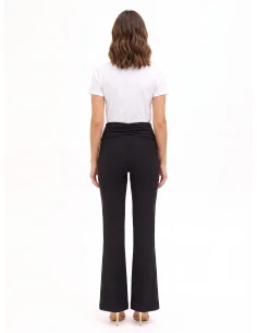 Scuba Crepe Flared Trousers with Metal Detail and Ruched Waist Rinascimento 2