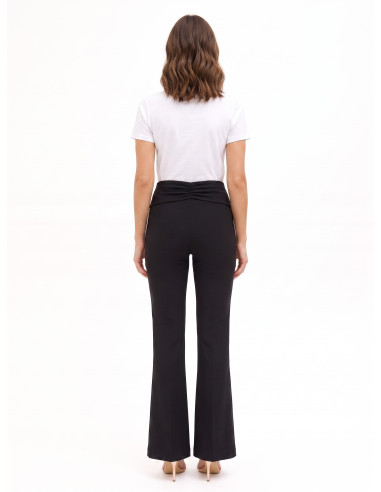 Scuba Crepe Flared Trousers with Metal Detail and Gathered Waist – ...