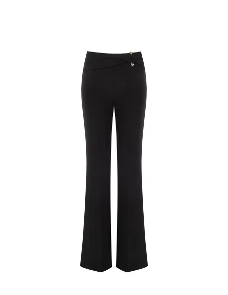 Pantalon évasé en scuba crêpe avec détail métallique et fronces à la taille Rinascimento