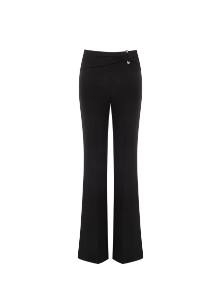 Scuba Crepe Flared Trousers with Metal Detail and Gathered Waist – ...