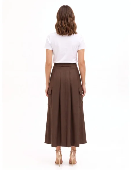 Long Pleated Cargo Skirt in Polyviscose Rinascimento