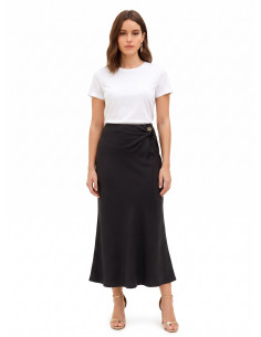 Long Flared Satin Skirt with RR Rinascimento Logo Tag - Vestiti Fir...