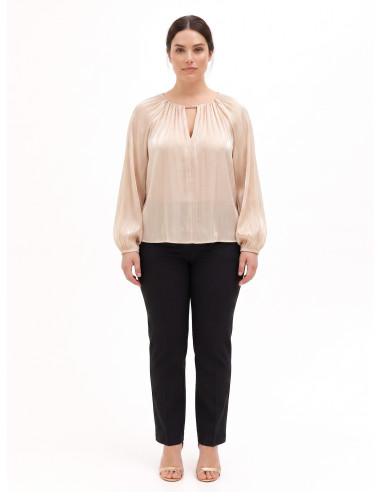 Blusa Curvy Fluida In Raso Laminato Con Cut-Out E Dettaglio Gioiello Rinascimento Curvy