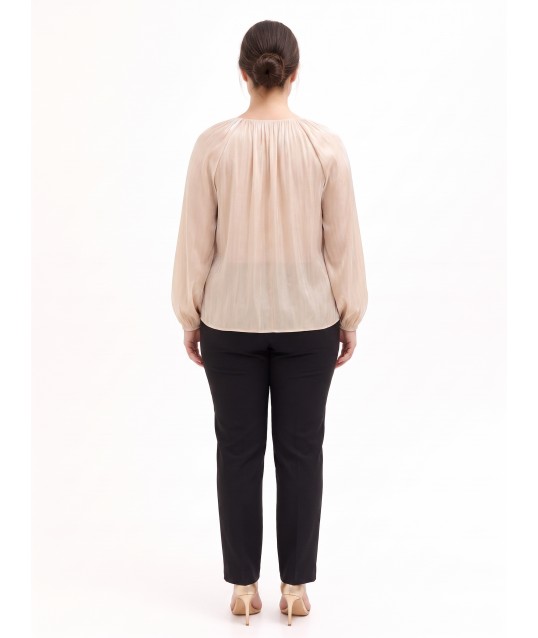 Blusa Curvy Fluida In Raso Laminato Con Cut-Out E Dettaglio Gioiello Rinascimento Curvy