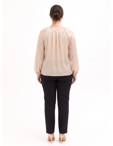Curvy Fluid Satin Blouse with Cut-Out and Jewel Detail Rinascimento Curvy