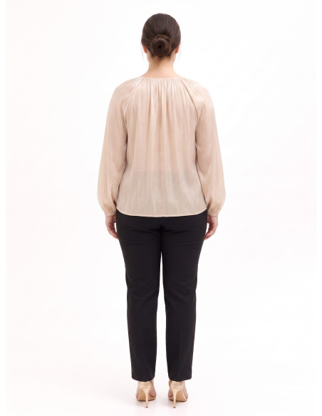 Blusa Curvy Fluida In Raso Laminato Con Cut-Out E Dettaglio Gioiello Rinascimento Curvy