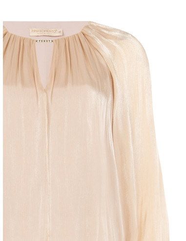 Blusa Curvy Fluida In Raso Laminato Con Cut-Out E Dettaglio Gioiello Rinascimento Curvy