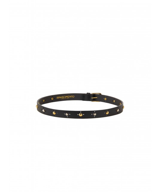 Ceinture fine en cuir véritable lisse, ornée de petits clous dorés et argentés « Rinascimento »