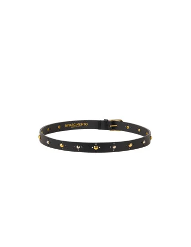 Ceinture fine en véritable cuir lisse avec de petits clous dorés et argentés Rinascimento