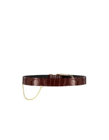 Genuine Leather Crocodile-Effect Belt with Chain Rinascimento
