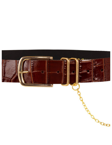 Genuine Leather Belt with Coconut-Effect Finish and Rinascimento Ch...