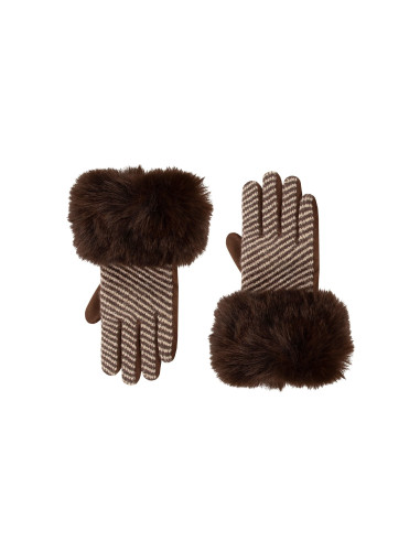 Gants en tissu chaud à rayures transversales avec poignets en fauss...