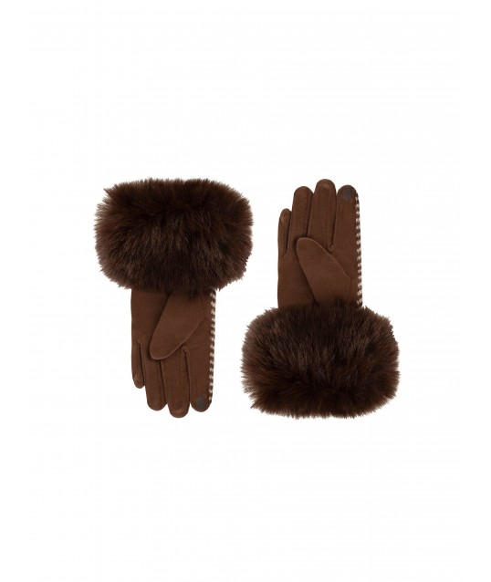Warm gloves in a fabric with horizontal stripes, featuring faux fur cuffs – Rinascimento