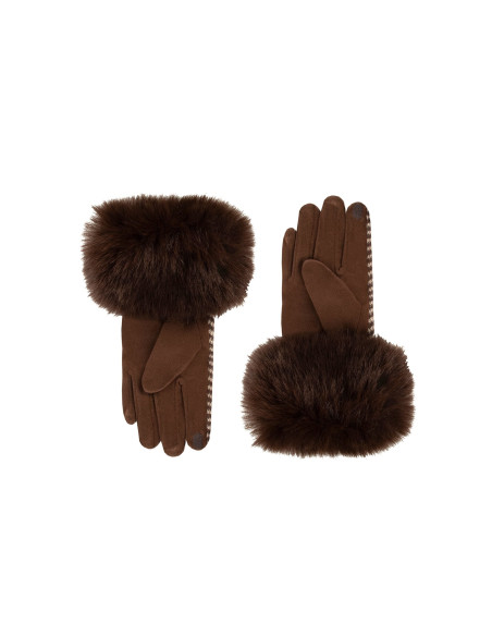 Gants en tissu chaud à rayures transversales avec poignets en fauss...