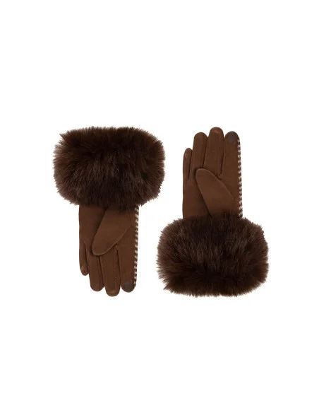 Gants en tissu chaud à rayures transversales avec poignets en fausse fourrure Rinascimento
