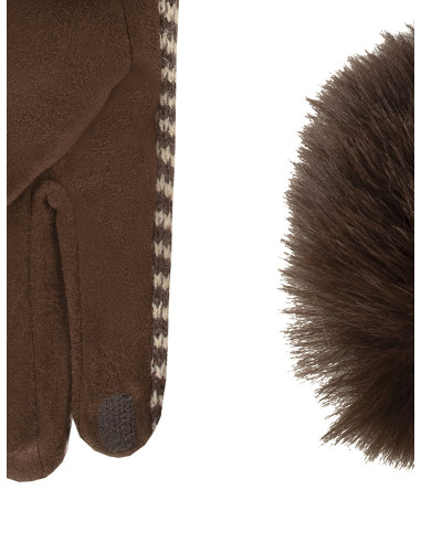 Warm gloves in a fabric with horizontal stripes, featuring faux fur...