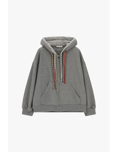 Hooded Zip-Up Sweatshirt, Dixie Braided Drawstrings