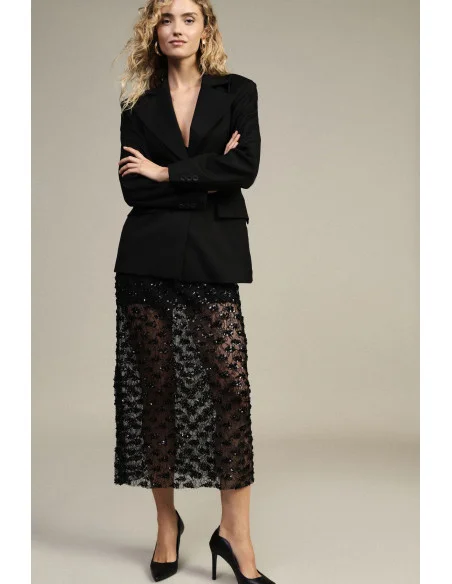 Jupe midi brodée avec empiècements transparents et taille haute Dixie