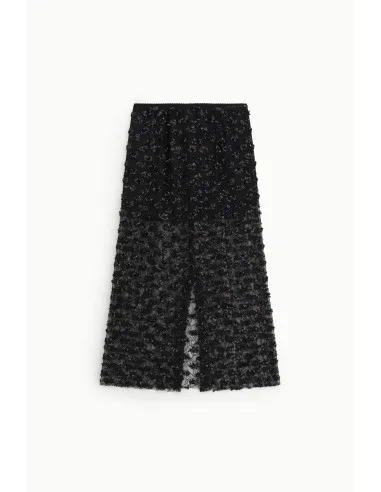 Jupe midi brodée avec empiècements transparents et taille haute Dixie