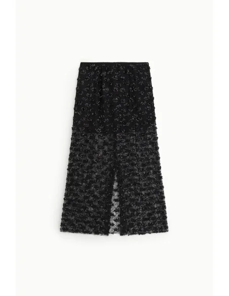 Dixie Embroidered Midi Skirt with Sheer Panels and a High Waist