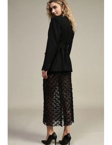 Jupe midi brodée avec empiècements transparents et taille haute Dixie